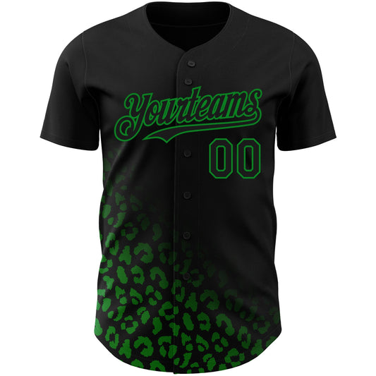 Custom Black Grass Green 3D Pattern Design Leopard Print Fade Fashion Authentic Baseball Jersey - Sky-Custom