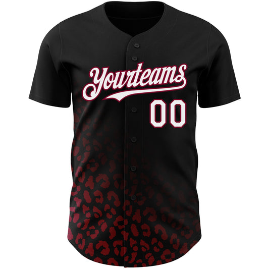 Custom Black White-Maroon 3D Pattern Design Leopard Print Fade Fashion Authentic Baseball Jersey - Sky-Custom