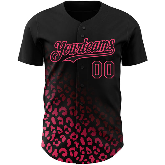 Custom Black Neon Pink 3D Pattern Design Leopard Print Fade Fashion Authentic Baseball Jersey - Sky-Custom