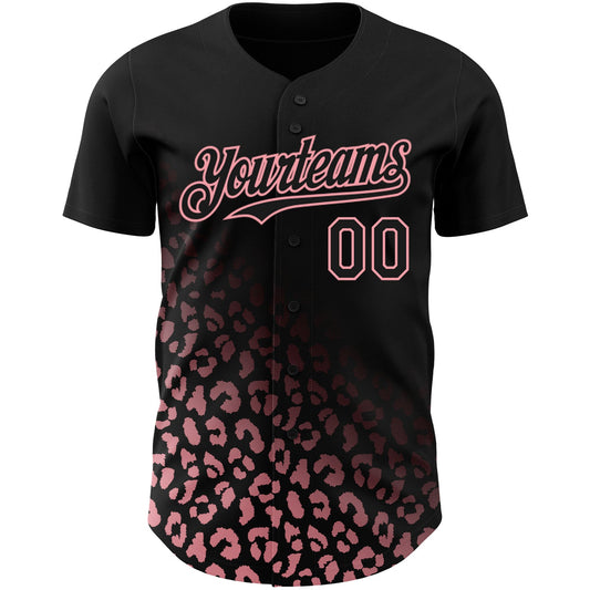 Custom Black Medium Pink 3D Pattern Design Leopard Print Fade Fashion Authentic Baseball Jersey - Sky-Custom