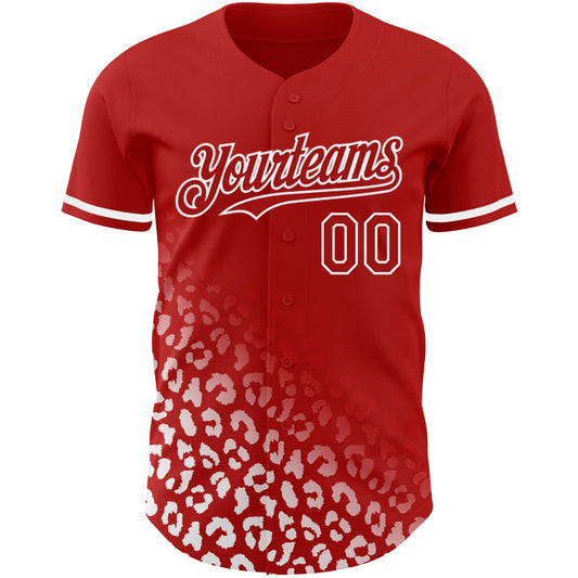 Custom Red White 3D Pattern Design Leopard Print Fade Fashion Authentic Baseball Jersey - Sky-Custom