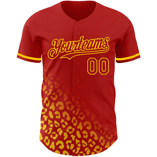 Custom Red Yellow 3D Pattern Design Leopard Print Fade Fashion Authentic Baseball Jersey - Sky-Custom