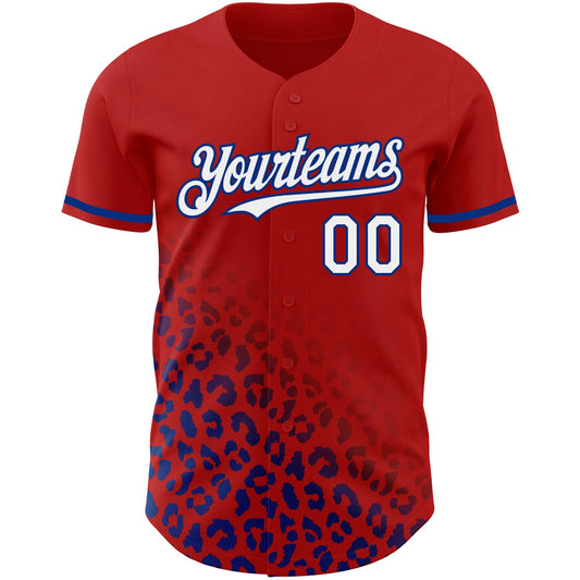 Custom Red White-Royal 3D Pattern Design Leopard Print Fade Fashion Authentic Baseball Jersey - Sky-Custom