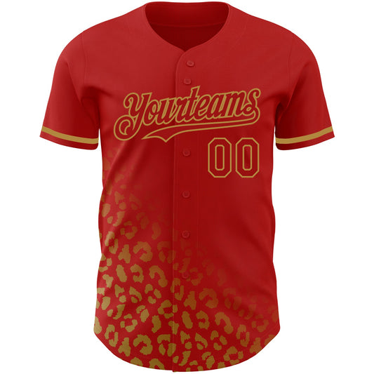 Custom Red Old Gold 3D Pattern Design Leopard Print Fade Fashion Authentic Baseball Jersey - Sky-Custom
