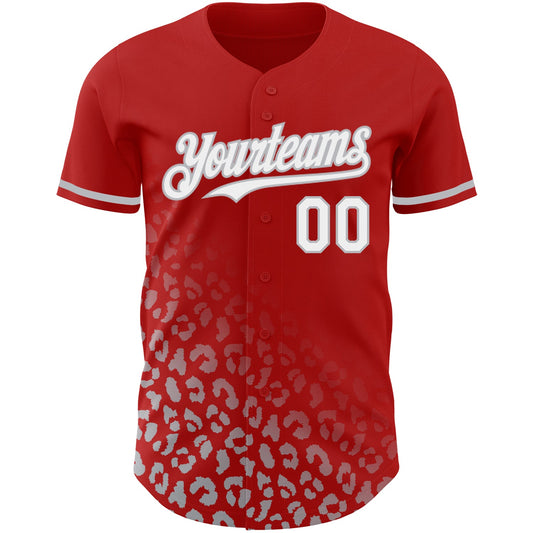 Custom Red White-Gray 3D Pattern Design Leopard Print Fade Fashion Authentic Baseball Jersey - Sky-Custom