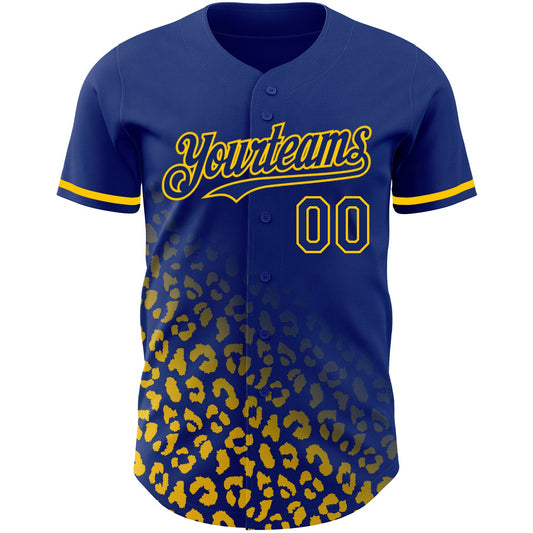 Custom Royal Yellow 3D Pattern Design Leopard Print Fade Fashion Authentic Baseball Jersey - Sky-Custom