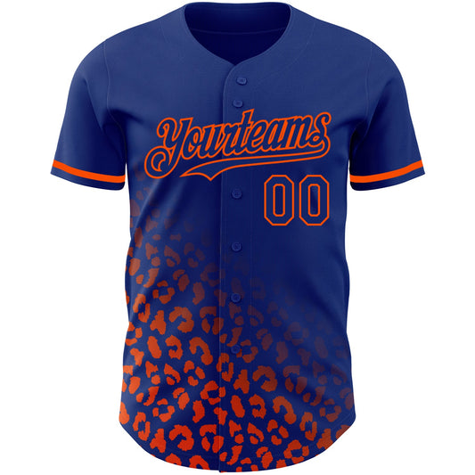 Custom Royal Orange 3D Pattern Design Leopard Print Fade Fashion Authentic Baseball Jersey - Sky-Custom