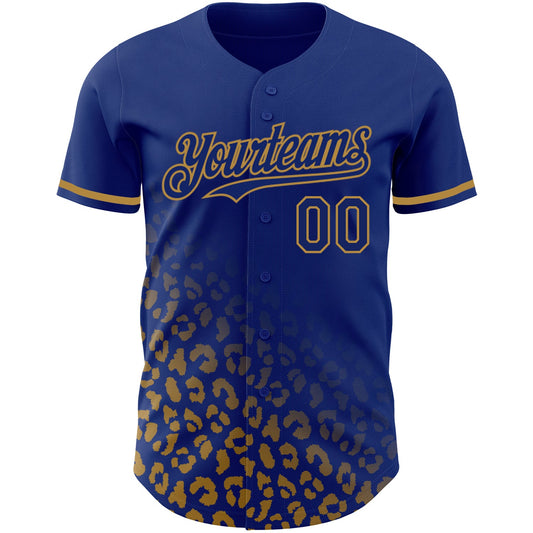 Custom Royal Old Gold 3D Pattern Design Leopard Print Fade Fashion Authentic Baseball Jersey - Sky-Custom