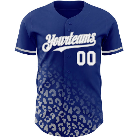 Custom Royal White-Gray 3D Pattern Design Leopard Print Fade Fashion Authentic Baseball Jersey - Sky-Custom