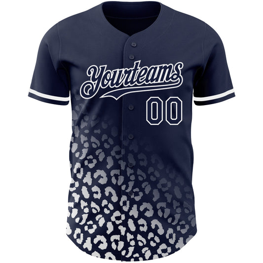 Custom Navy White 3D Pattern Design Leopard Print Fade Fashion Authentic Baseball Jersey - Sky-Custom