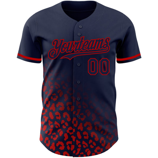 Custom Navy Red 3D Pattern Design Leopard Print Fade Fashion Authentic Baseball Jersey - Sky-Custom