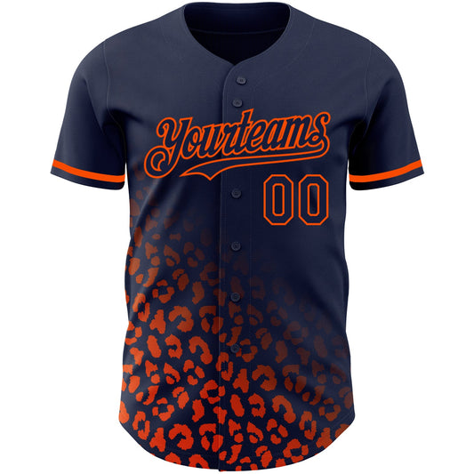 Custom Navy Orange 3D Pattern Design Leopard Print Fade Fashion Authentic Baseball Jersey - Sky-Custom