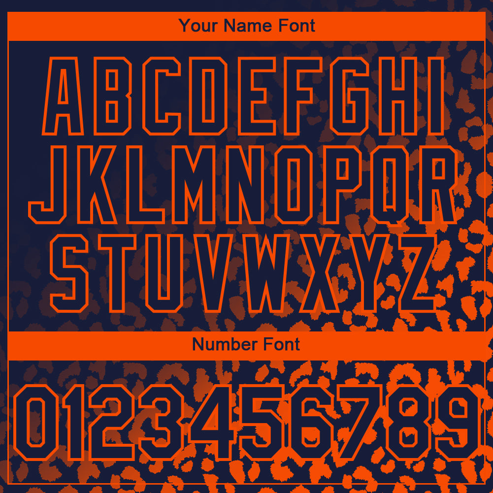 Custom Navy Orange 3D Pattern Design Leopard Print Fade Fashion Authentic Baseball Jersey - Sky-Custom
