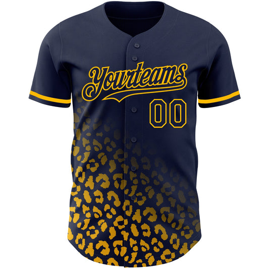 Custom Navy Gold 3D Pattern Design Leopard Print Fade Fashion Authentic Baseball Jersey - Sky-Custom