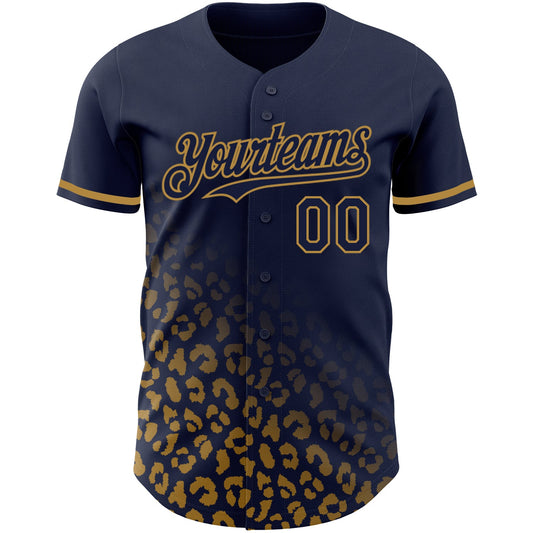 Custom Navy Old Gold 3D Pattern Design Leopard Print Fade Fashion Authentic Baseball Jersey - Sky-Custom