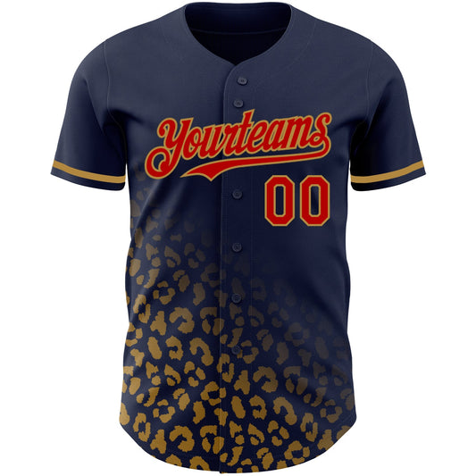 Custom Navy Red-Old Gold 3D Pattern Design Leopard Print Fade Fashion Authentic Baseball Jersey - Sky-Custom