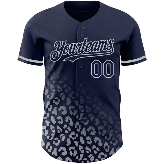 Custom Navy Gray 3D Pattern Design Leopard Print Fade Fashion Authentic Baseball Jersey - Sky-Custom