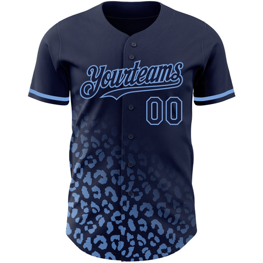 Custom Navy Light Blue 3D Pattern Design Leopard Print Fade Fashion Authentic Baseball Jersey - Sky-Custom