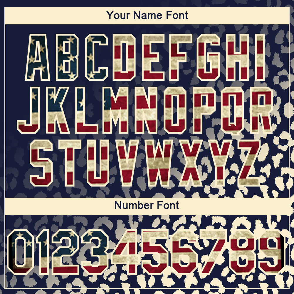 Custom Navy Vintage USA Flag-Cream 3D Pattern Design Leopard Print Fade Fashion Authentic Baseball Jersey - Sky-Custom