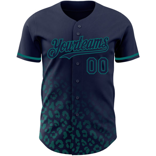 Custom Navy Vintage USA Flag-Teal 3D Pattern Design Leopard Print Fade Fashion Authentic Baseball Jersey - Sky-Custom