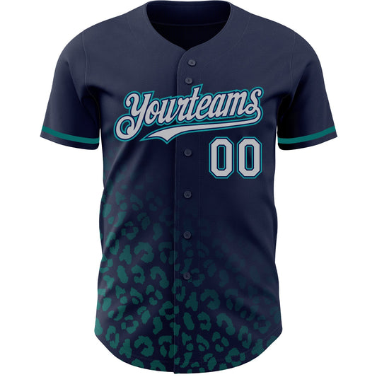 Custom Navy Gray-Teal 3D Pattern Design Leopard Print Fade Fashion Authentic Baseball Jersey - Sky-Custom