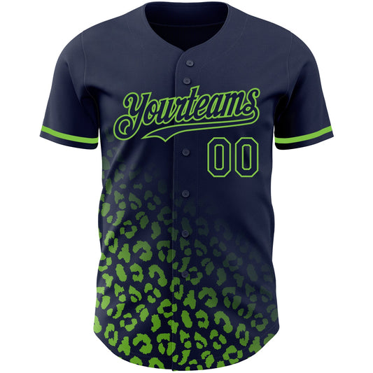 Custom Navy Neon Green 3D Pattern Design Leopard Print Fade Fashion Authentic Baseball Jersey - Sky-Custom