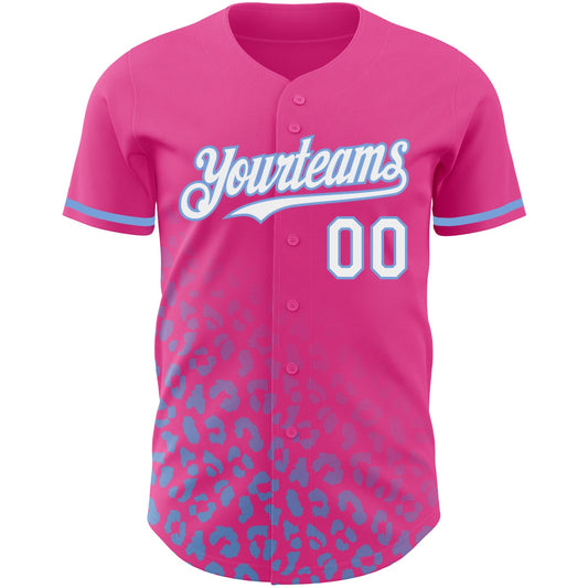 Custom Navy White-Light Blue 3D Pattern Design Leopard Print Fade Fashion Authentic Baseball Jersey - Sky-Custom