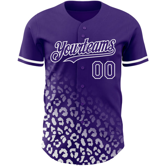 Custom Purple White 3D Pattern Design Leopard Print Fade Fashion Authentic Baseball Jersey - Sky-Custom