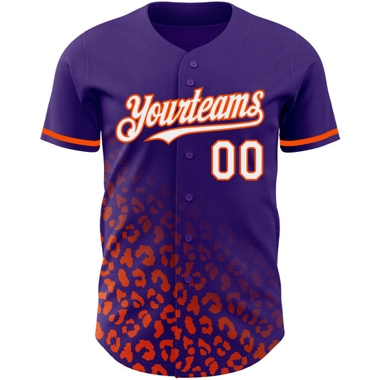 Custom Purple White-Orange 3D Pattern Design Leopard Print Fade Fashion Authentic Baseball Jersey - Sky-Custom