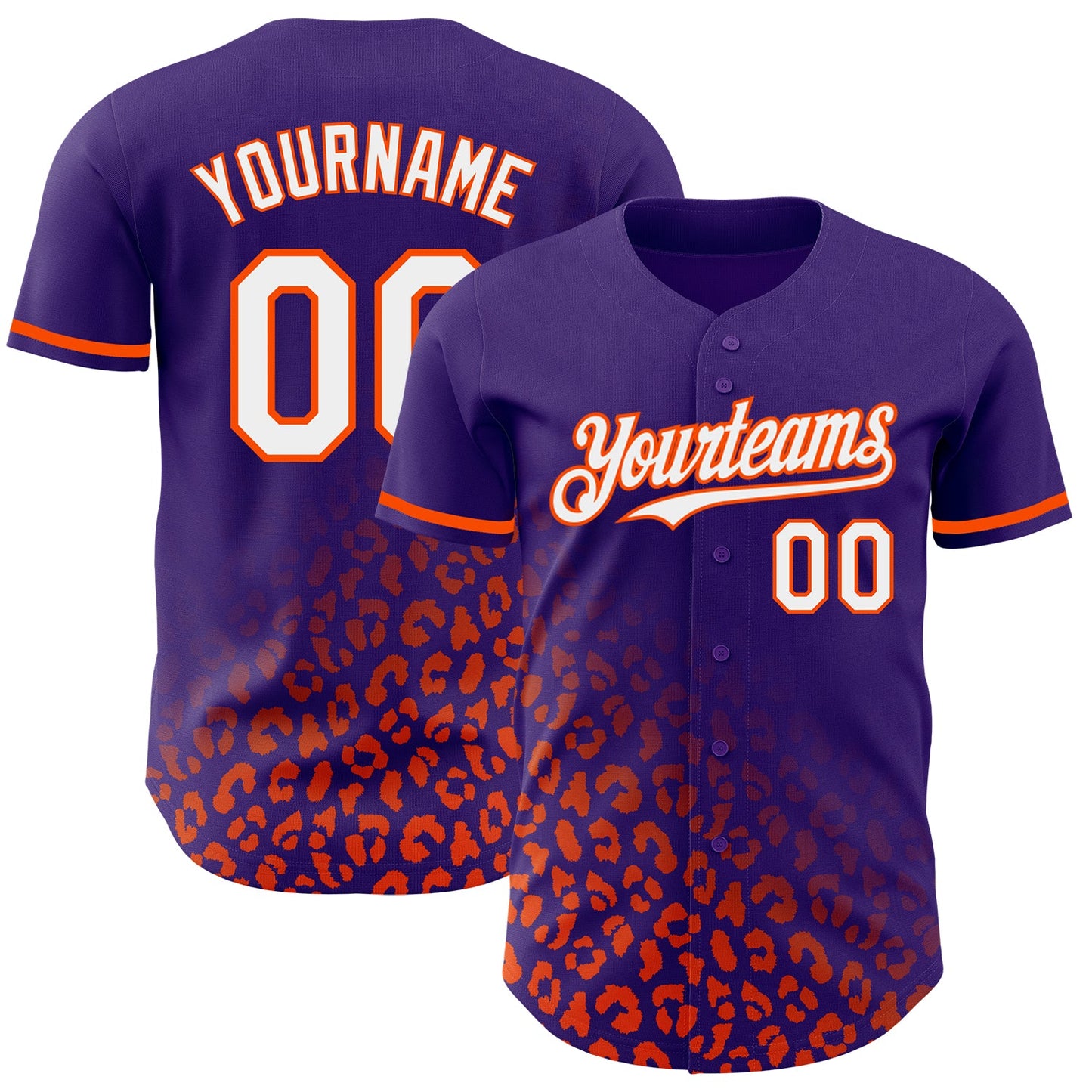 Custom Purple White-Orange 3D Pattern Design Leopard Print Fade Fashion Authentic Baseball Jersey - Sky-Custom