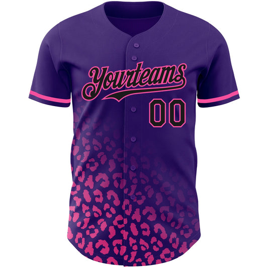Custom Purple Black-Pink 3D Pattern Design Leopard Print Fade Fashion Authentic Baseball Jersey - Sky-Custom