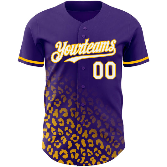 Custom Purple White-Gold 3D Pattern Design Leopard Print Fade Fashion Authentic Baseball Jersey - Sky-Custom