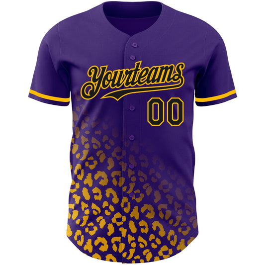 Custom Purple Black-Gold 3D Pattern Design Leopard Print Fade Fashion Authentic Baseball Jersey - Sky-Custom