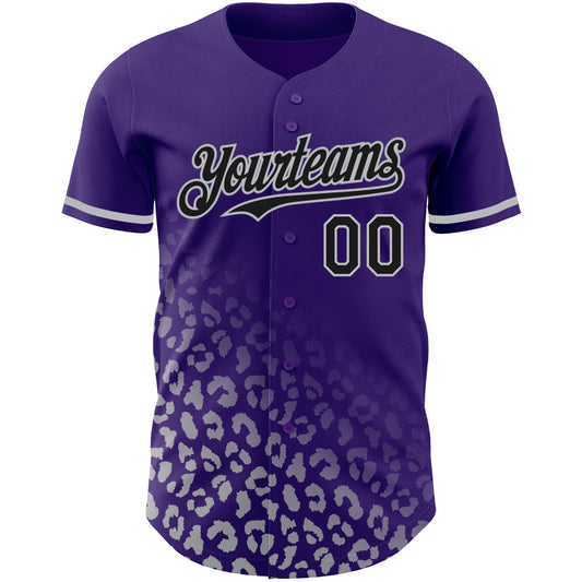 Custom Purple Black-Gray 3D Pattern Design Leopard Print Fade Fashion Authentic Baseball Jersey - Sky-Custom