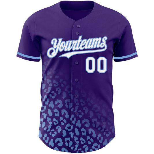 Custom Purple White-Light Blue 3D Pattern Design Leopard Print Fade Fashion Authentic Baseball Jersey - Sky-Custom
