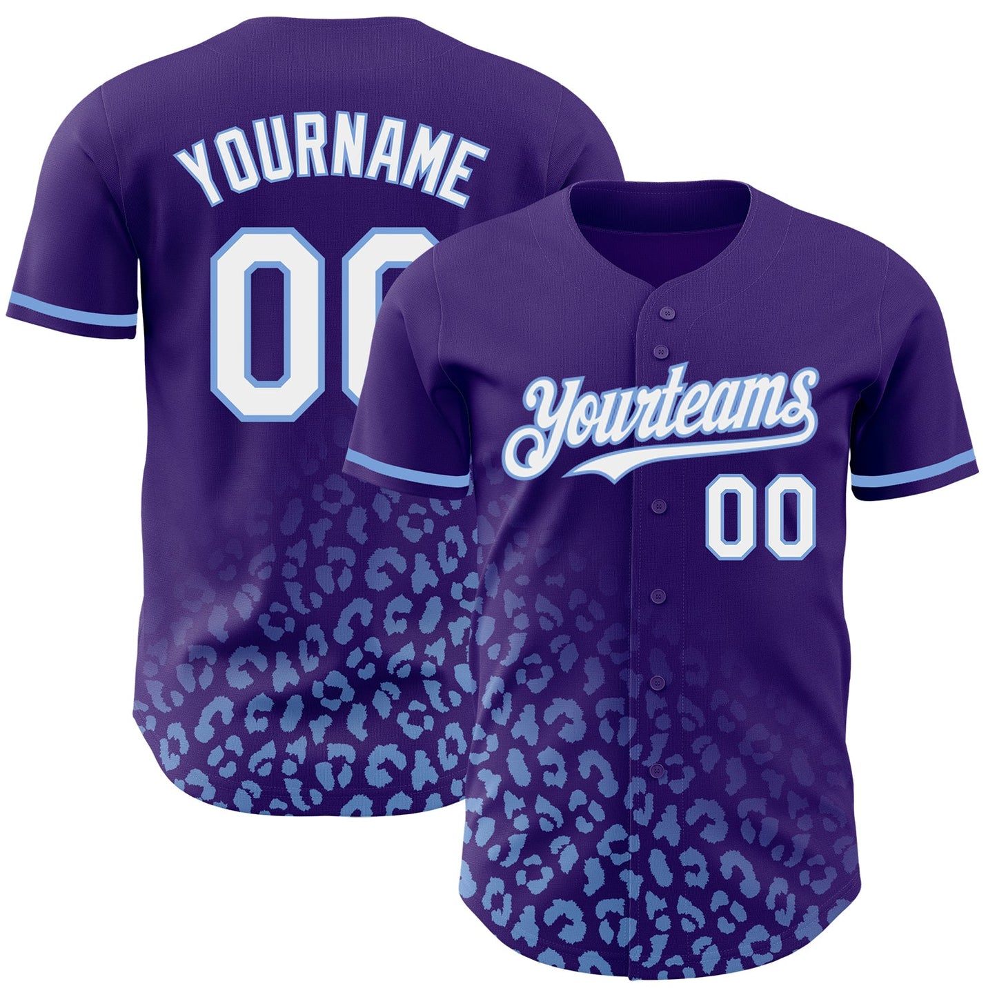 Custom Purple White-Light Blue 3D Pattern Design Leopard Print Fade Fashion Authentic Baseball Jersey - Sky-Custom