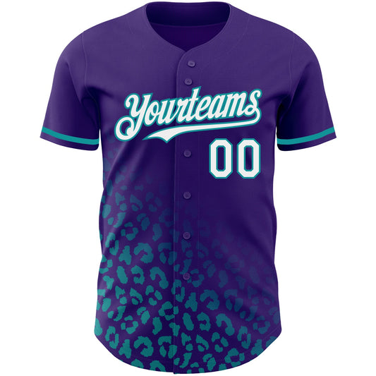 Custom Purple White-Teal 3D Pattern Design Leopard Print Fade Fashion Authentic Baseball Jersey - Sky-Custom