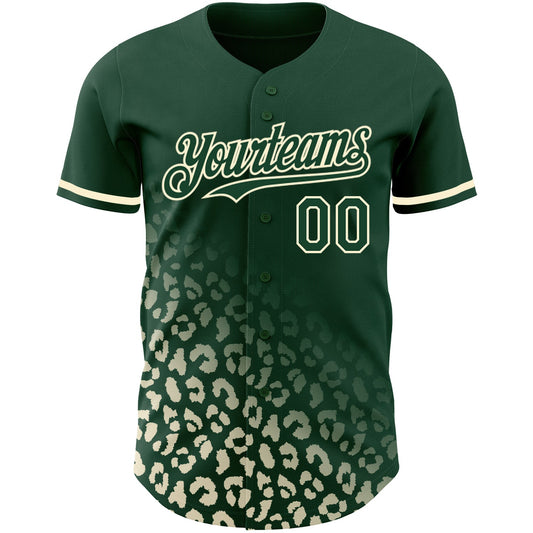 Custom Green Cream 3D Pattern Design Leopard Print Fade Fashion Authentic Baseball Jersey - Sky-Custom