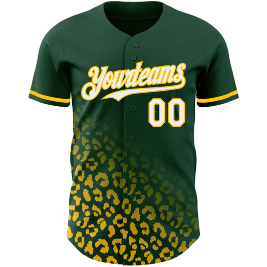 Custom Green White-Yellow 3D Pattern Design Leopard Print Fade Fashion Authentic Baseball Jersey - Sky-Custom