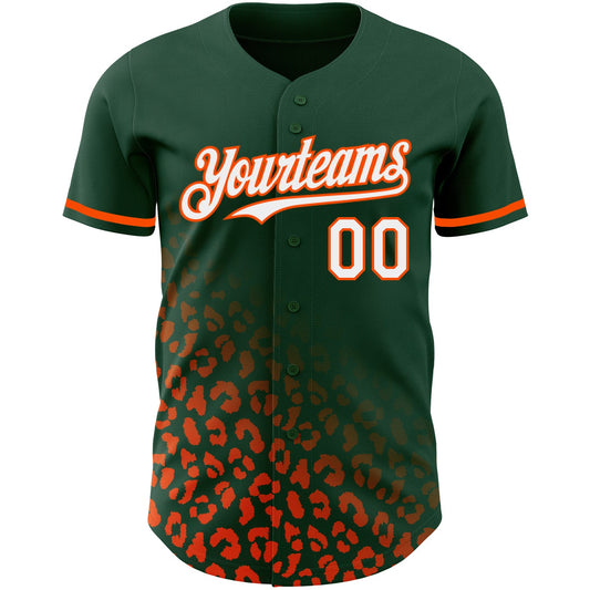 Custom Green White-Orange 3D Pattern Design Leopard Print Fade Fashion Authentic Baseball Jersey - Sky-Custom