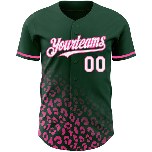Custom Green White-Pink 3D Pattern Design Leopard Print Fade Fashion Authentic Baseball Jersey - Sky-Custom