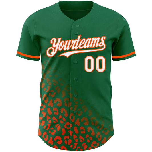 Custom Kelly Green White-Orange 3D Pattern Design Leopard Print Fade Fashion Authentic Baseball Jersey - Sky-Custom