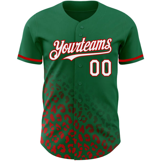 Custom Kelly Green White-Red 3D Pattern Design Leopard Print Fade Fashion Authentic Baseball Jersey - Sky-Custom