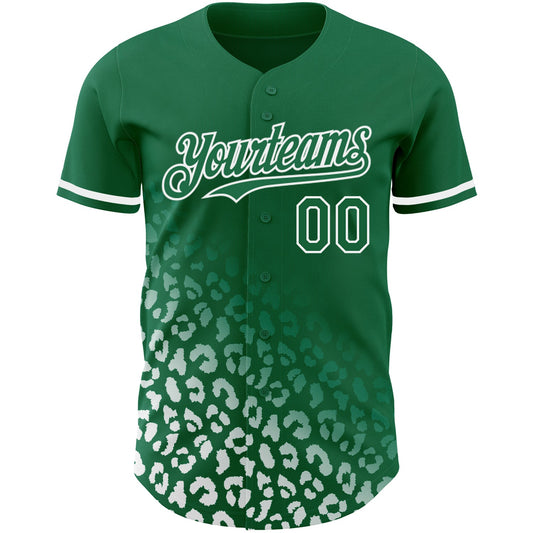 Custom Kelly Green White 3D Pattern Design Leopard Print Fade Fashion Authentic Baseball Jersey - Sky-Custom