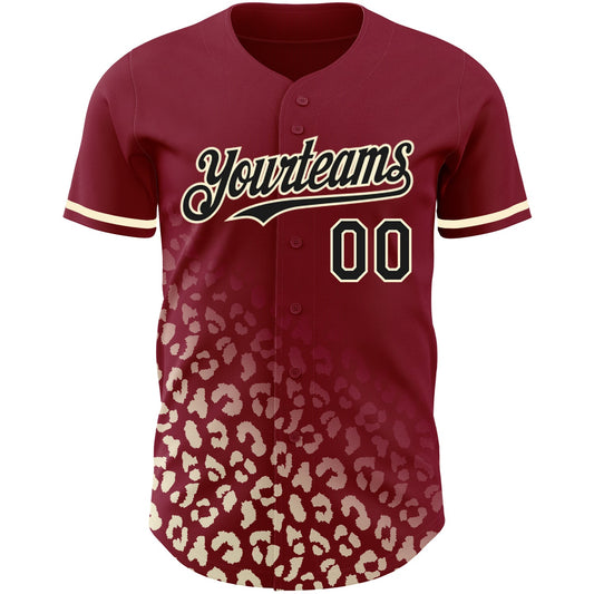 Custom Crimson Black-Cream 3D Pattern Design Leopard Print Fade Fashion Authentic Baseball Jersey - Sky-Custom