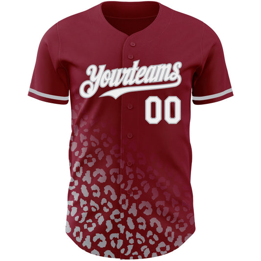 Custom Crimson White-Gray 3D Pattern Design Leopard Print Fade Fashion Authentic Baseball Jersey - Sky-Custom