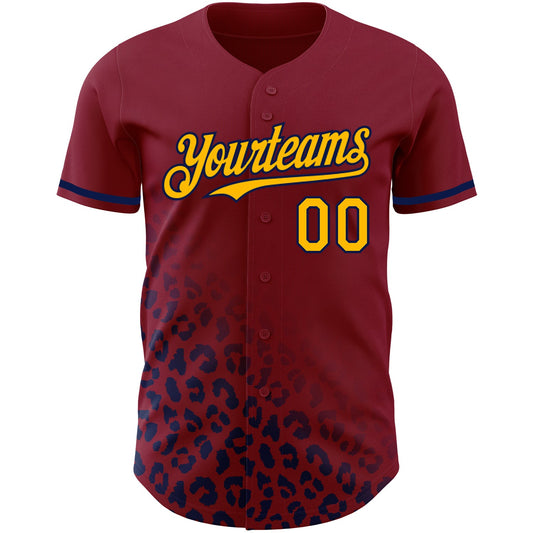 Custom Crimson Gold-Navy 3D Pattern Design Leopard Print Fade Fashion Authentic Baseball Jersey - Sky-Custom