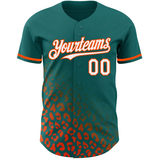 Custom Teal White-Orange 3D Pattern Design Leopard Print Fade Fashion Authentic Baseball Jersey - Sky-Custom