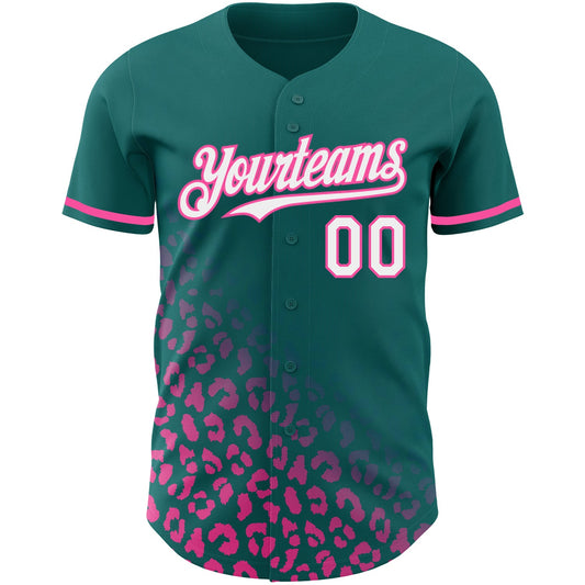 Custom Teal White-Pink 3D Pattern Design Leopard Print Fade Fashion Authentic Baseball Jersey - Sky-Custom