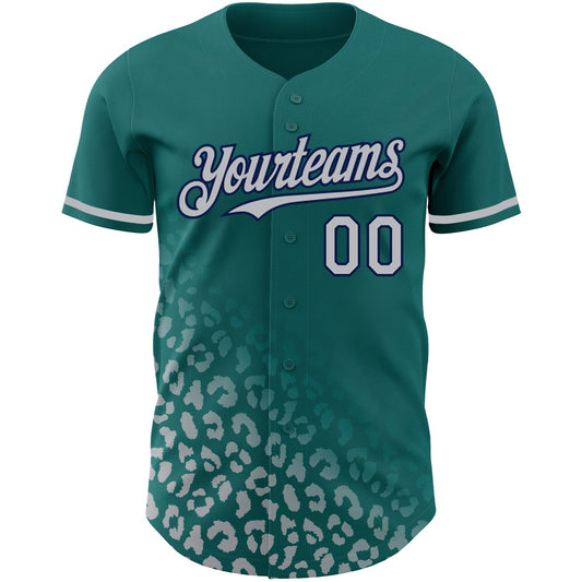 Custom Teal Gray-Navy 3D Pattern Design Leopard Print Fade Fashion Authentic Baseball Jersey - Sky-Custom